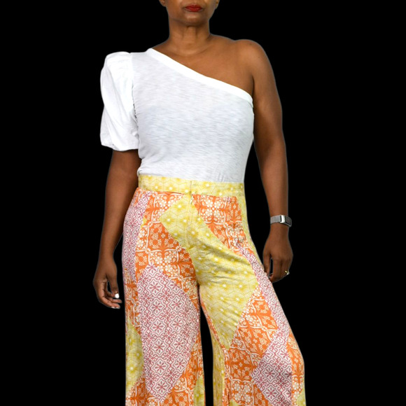 Nation LTD Raina One Shoulder Tee White Balloon Sleeve Pima Cotton T Shirt Small - Picture 4 of 14